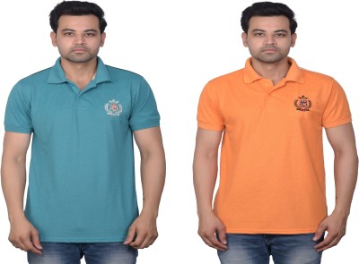 La Milano Self Design Men Polo Neck Orange, Light Green T-Shirt