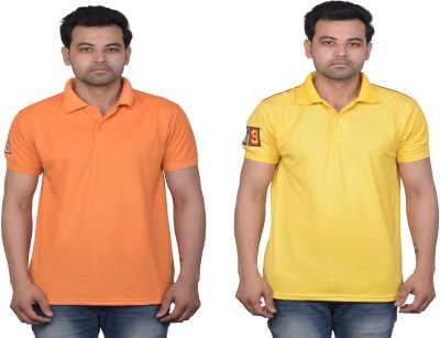 La Milano Self Design, Solid Men Polo Neck Orange, Yellow T-Shirt