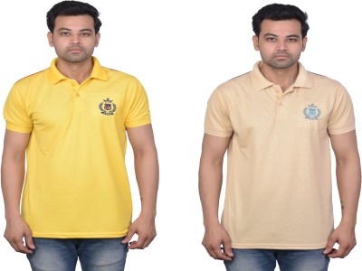 La Milano Self Design, Solid Men Polo Neck Gold, Yellow T-Shirt