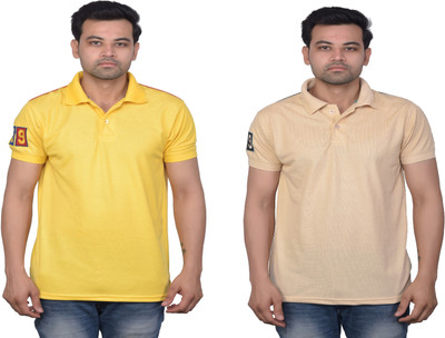 La Milano Self Design, Solid Men Polo Neck Gold, Yellow T-Shirt