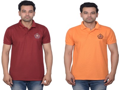 La Milano Embroidered Men Polo Neck Maroon, Orange T-Shirt