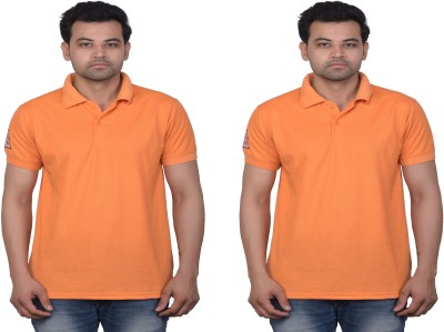 La Milano Self Design, Solid Men Polo Neck Orange T-Shirt