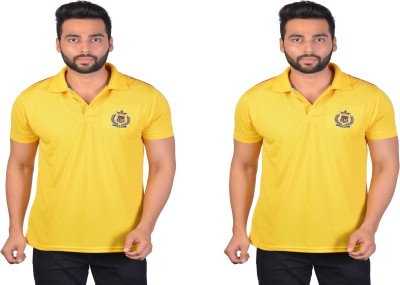 Cousin's Solid Men Polo Neck Yellow T-Shirt