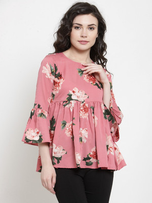 DARZI Casual Bell Sleeve Printed Women Pink Top