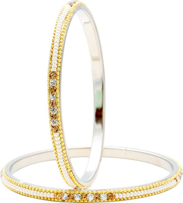memoir Brass Cubic Zirconia Silver Bangle Set(Pack of 2)