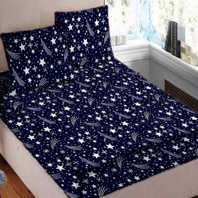 chinkymart 180 TC Cotton Double Printed Flat Bedsheet(Pack of 1, Blue)