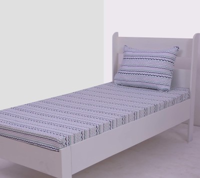 Bacati 200 TC Cotton Single Printed Flat Bedsheet(Pack of 1, Mint, Navy)