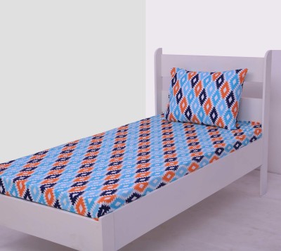 Bacati 200 TC Cotton Single Printed Flat Bedsheet(Pack of 1, Orange, Aqua, Navy)