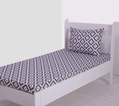 Bacati 200 TC Cotton Single Printed Flat Bedsheet(Pack of 1, Grey, White)
