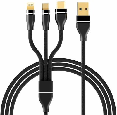 Pitambara Power Sharing Cable 1.2 m 3-in-1 Multi-Pin Nylon Charging Cable with Type C, iOS and Micro USB Connectors, 1.2 m(Compatible with Ios Devices, Android Devices, Type C Devices, Multicolor, One Cable)