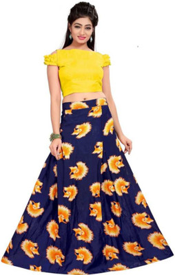 QUEDDY'S Floral Print Semi Stitched Lehenga Choli(Yellow, Blue)