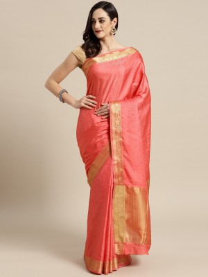 Ratnavati Embellished, Woven Kanjivaram Silk Blend Saree(Pink)