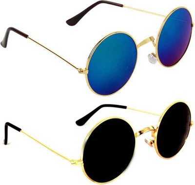DEIXELS Round, Round Sunglasses(Blue, Black)