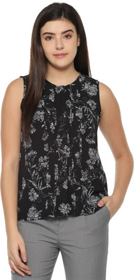 van-heusen-casual-no-sleeve-printed-women-black-top