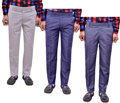 IndiWeaves Relaxed Men Blue, Grey Trousers