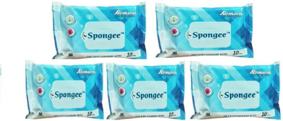 Romsons Spongee Soft Body Cleaning Wipes For Adults (Pack Of 5 X 10 Pcs)(5 Wipes)