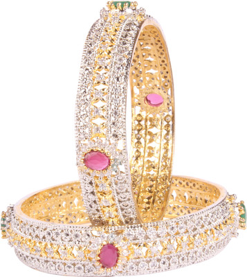 Shiv_Jewels Alloy Cubic Zirconia Gold-plated Bangle Set(Pack of 2)