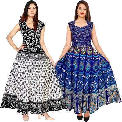 Madanam Women Maxi White, Blue, Black Full Length Dress