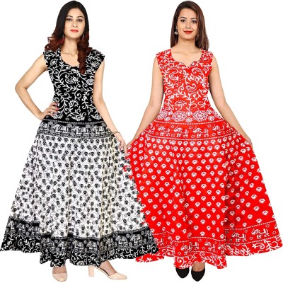 Madanam Women Maxi Red, White, Black Dress