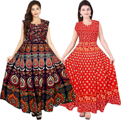 Madanam Women Maxi Multicolor Full Length Dress