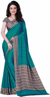 Miraan Striped Mysore Crepe Saree(Light Blue)
