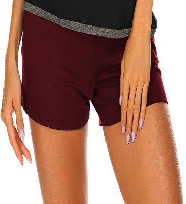 THE BLAZZE Solid Women Maroon Regular Shorts