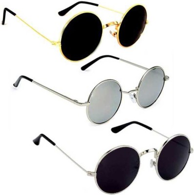SRPM Round Sunglasses(For Men & Women, Black, Silver)