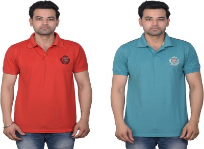 La Milano Solid Men Polo Neck Light Blue, Red T-Shirt