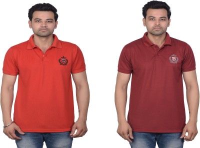 La Milano Solid Men Polo Neck Red, Maroon T-Shirt