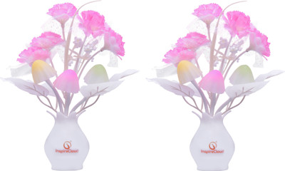 InspireCloud auto ON/Off Sensor Mushroom Shape LED Night lamp with Multicolor Light Illuminated and Flowers - Pack of 2 Night Lamp(16 cm, Pink, White)