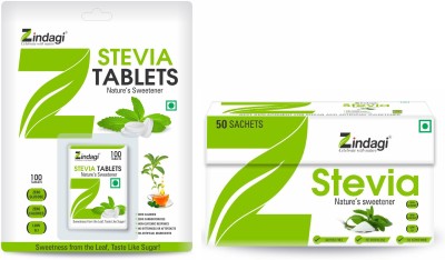 Zindagi Stevia (100 Tablets) & Sachets (50 gm) | Sugarfree Sweetener(100 g, Pack of 2)