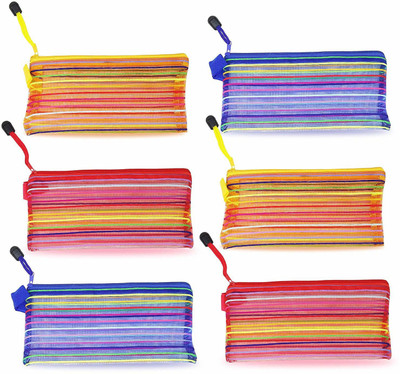 Parteet pouch Pencil pouch Art Polyester Pencil Boxes(Set of 6, Multicolor)