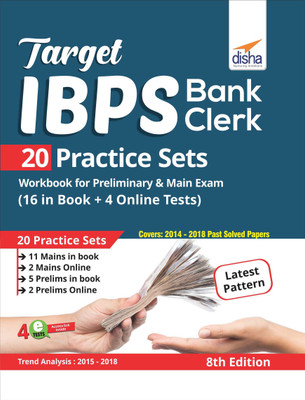 Target IBPS Bank Clerk 20 Practice Sets Workbook for Preliminary & Main Exam (16 in Book + 4 Online Tests) 8th Edition(English, Paperback, Disha Experts)