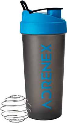 Adrenex by Flipkart BPA Free Gym Bottle with Mixer Ball 700 ml Shaker(Pack of 1, Blue, Grey, Plastic)