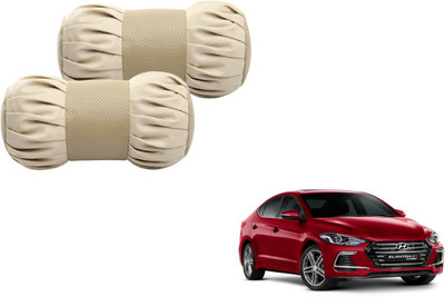 MOCKHE Beige Cotton, Leatherite Car Pillow Cushion for Hyundai(Round, Pack of 2)