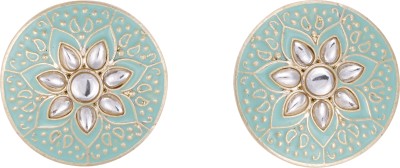 Naveli Round Pista Green Meenakari Gold Plated Studd Earrings With Crystals Brass Stud Earring