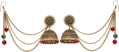 V L INTERNATIONAL Bahubali Jhumki Maroon & Green Color Gold Plating Oxidised Jhumka Earring Alloy Jhumki Earring