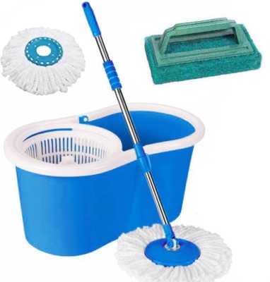 V-MOP Classic Bucket Mop With 2 Refill And 1 Tile Scrub Mop Set, Broom, Toilet Brush, Bucket, Cleaning Wipe, Mop, Dustbin