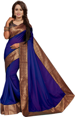 Vishnu Creations Solid/Plain Bollywood Art Silk Saree(Dark Blue)
