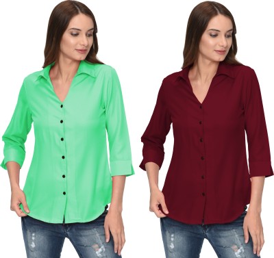 Thisbe Women Solid Formal Maroon, Light Green Shirt(Pack of 2)