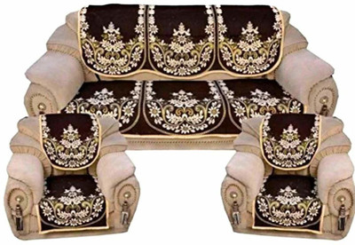 Nendle Cotton 3+2 Seater Sofa Floral Cover(Pack of 6 Brown)