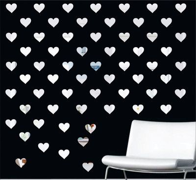 wall1ders 5.1 cm 50 Hearts Silver 3D Acrylic Mirror Wall Sticker for Home & Office Self Adhesive Sticker(Pack of 50)