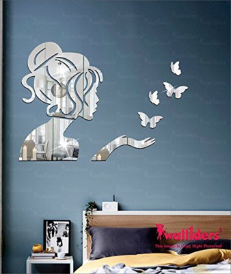 wall1ders 43 cm Angel & Butterfly Silver Self Adhesive Sticker(Pack of 5)