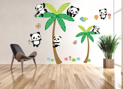 Decor Villa 58 cm TREE PANDA Wall Sticker Reusable Sticker(Pack of 1)
