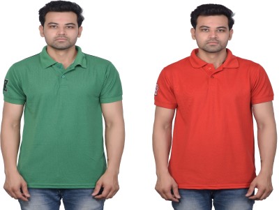 La Milano Solid Men Polo Neck Red, Green T-Shirt