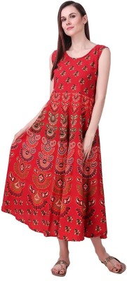 Rangun Women Fit and Flare Red Dress