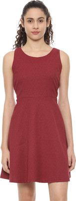 Allen Solly Women A-line Maroon Above Knee/Mid Thigh Length Dress