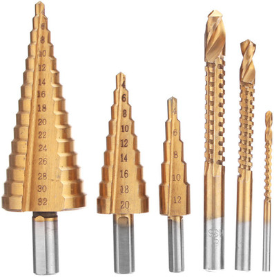 DIY Crafts 6pcs HSS Cone Reduced Shank Drill Bit Set Step Drill Bits 6pcs HSS Cone Reduced Shank