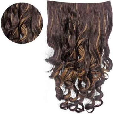 Styllofy Golden Highlight Tic Tak 5 Clip Curly (24 Inch) Hair Extension