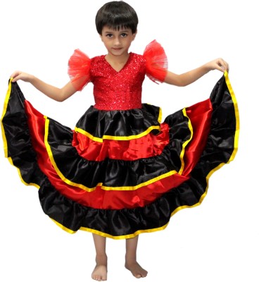 KAKU FANCY DRESSES Spanish Dance Dress For Girls, Senorita Costume - Multicolor, 5-6 Years Kids Costume Wear